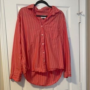 American Eagle Outfitters Coral Red Striped Button-Down Shirt